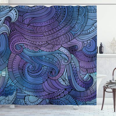 Ambesonne Abstract Shower Curtain, an Ocean Inspired by Graphic Paisley with Swirled Hand Drawn Style of an Artwork Nautical Print, Fabric Bathroom Decor Set with Hooks, 69" W x 75" L, Purple Blue
