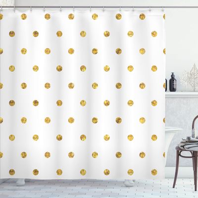 Ambesonne Modern Shower Curtain, Blurry Crystalised Yellow Ombre Geometric Circles Rounds Plain Backdrop Print, Cloth Fabric Bathroom Decor Set with Hooks, 69" W x 75" L, Yellow White