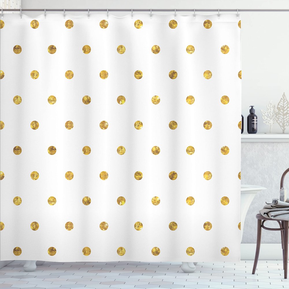 Ambesonne Modern Shower Curtain, Blurry Crystalised Yellow Ombre Geometric Circles Rounds Plain Backdrop Print, Cloth Fabric Bathroom Decor Set with Hooks, 69" W x 75" L, Yellow White