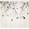 Ambesonne Nature Shower Curtain, Tree Branches Birds and Flowers Floral Spring Season Sunbeams Circles Art, Cloth Fabric Bathroom Decor Set with Hooks, 69" W x 75" L, Pink view 2