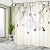 Ambesonne Nature Shower Curtain, Tree Branches Birds and Flowers Floral Spring Season Sunbeams Circles Art, Cloth Fabric Bathroom Decor Set with Hooks, 69" W x 75" L, Pink view 4