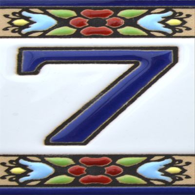 House numbers 3 inch. Handpainted house number tiles for signs, addresses and names. Address numbers for houses. House address numbers and letters. Design FLORES MINI 2,87" x 1,38" (NUMBER 7)