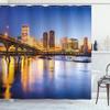 Ambesonne Cityscape Shower Curtain, Virginia City Night Skyline American Town Misty Evening Urban Life Scenery, Cloth Fabric Bathroom Decor Set with Hooks, 69" W x 70" L, Marigold Blue view 1