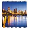 Ambesonne Cityscape Shower Curtain, Virginia City Night Skyline American Town Misty Evening Urban Life Scenery, Cloth Fabric Bathroom Decor Set with Hooks, 69" W x 70" L, Marigold Blue view 2