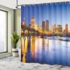 Ambesonne Cityscape Shower Curtain, Virginia City Night Skyline American Town Misty Evening Urban Life Scenery, Cloth Fabric Bathroom Decor Set with Hooks, 69" W x 70" L, Marigold Blue view 4