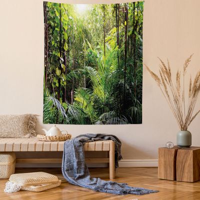 Ambesonne Green Tapestry, Krabi Thailand Forest Jungle Wild Life Nature Palms Leaves Trees Artwork Print, Wall Hanging for Bedroom Living Room Dorm Decor, 60" X 80", Forest Green