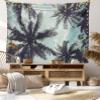 Ambesonne Tropical Tapestry, Upward Coconut Palms to Clouds Exotic Land Paradise Tourism Summer View, Wide Wall Hanging for Bedroom Living Room Dorm, 60" X 40", Turquoise Eggplant view 1