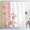 Ambesonne Japanese Shower Curtain or Backdrop Romantic Sakura Blooms Flowers Petals Spring Wind East Inspired Nature Art Theme Cloth Fabric for Bathroom Decor Set with Hooks 69" W x 84" L, Sand Brown view 1