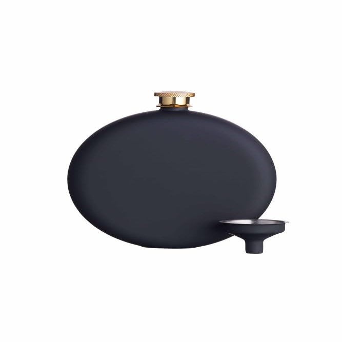 BarCraft Luxury Stainless Steel Hip Flask with Decanting Funnel, 350 ml (12.5 fl oz) -Black, 11 x 3 x 12.3 cm