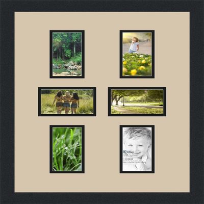 ArtToFrames Collage Photo Frame Double Mat with 6-3x5 Openings and Satin Black Frame