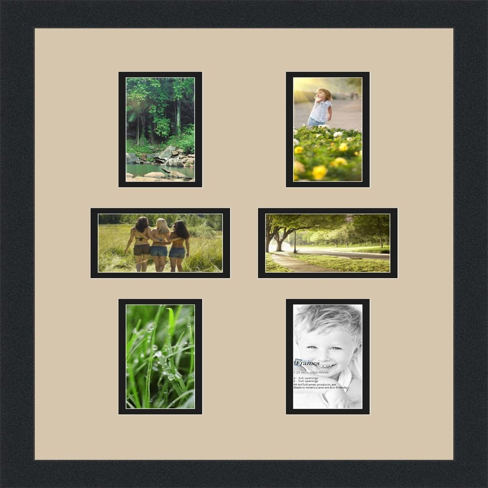 ArtToFrames Collage Photo Frame Double Mat with 6-3x5 Openings and Satin Black Frame