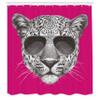 Ambesonne Modern Shower Curtain, Hipster Leopard with Aviators Sunglasses Portrait Cool Wild Animal Illustration, Cloth Fabric Bathroom Decor Set with Hooks, 69" W x 75" L, Magenta Grey view 2