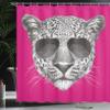Ambesonne Modern Shower Curtain, Hipster Leopard with Aviators Sunglasses Portrait Cool Wild Animal Illustration, Cloth Fabric Bathroom Decor Set with Hooks, 69" W x 75" L, Magenta Grey view 3