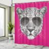 Ambesonne Modern Shower Curtain, Hipster Leopard with Aviators Sunglasses Portrait Cool Wild Animal Illustration, Cloth Fabric Bathroom Decor Set with Hooks, 69" W x 75" L, Magenta Grey view 4