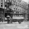 BEL Musicians Union Truck Parked by Hot Dog Vendor Cart Sports Large Banner Supporting The Transit Strike (12x18 Canvas Print) view 1