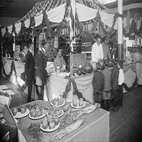 Jewish Farmers Exhibition for Produce with Signs in Yiddish and English (12x18 Canvas Print)