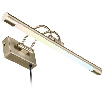 LEONLITE 3CCT Dimmable LED Picture Light, 2700K/3000K/4000K Selectable, CRI90 Swivel Full Metal Picture Frame Light for Wall Art, Painting, Artwork, Portrait, Plug-in & Hardwired, Antique Brass