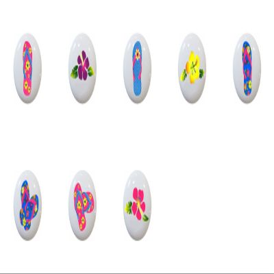 SET OF 8 KNOBS - Hawaiian Flip Flops and Hibiscus Flowers Bright Colors - DECORATIVE Glossy CERAMIC Cupboard Cabinet PULLS Dresser Drawer KNOBS