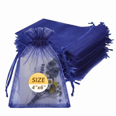 Wudygirl 100pcs Organza Bags 4X6 Gift Bags Jewelry Lipstick Cosmetics Pouche Baby Shower Party Wedding Favor Seashell Candy(Navy Blue)