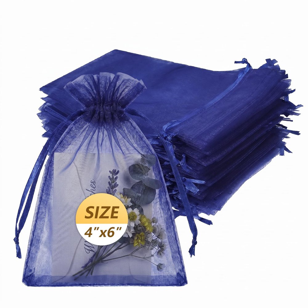 Wudygirl 100pcs Organza Bags 4X6 Gift Bags Jewelry Lipstick Cosmetics Pouche Baby Shower Party Wedding Favor Seashell Candy(Navy Blue)