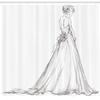 Ambesonne Bridal Shower Curtain, Tale Ending of a Love Story Cartoon Sketchy Bride with Flowers Image, Cloth Fabric Bathroom Decor Set with Hooks, 69" W x 84" L, Black and Cream view 2