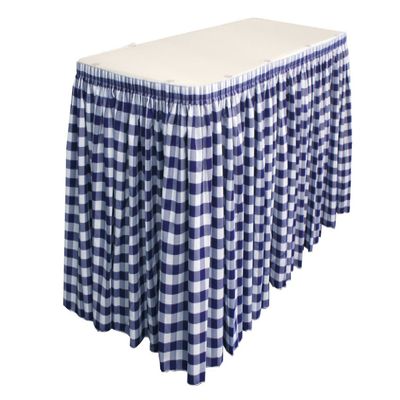 Checkered Table Skirt 14 Linear Feet .Ideal for rectangular table 4 feet. Multiple colors Available. By Runner Linens Factory (Navy Blue & White)