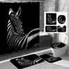 Amagical 16 Piece Bathroom Rug Set Zebra Black Bath Rugs with Fabric Shower Curtain and Matching Mat/Toilet Cover view 1