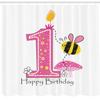Ambesonne 1st Birthday Shower Curtain, Cartoon Style Image with The Bees Party Cake and The Candle Print, Cloth Fabric Bathroom Decor Set with Hooks, 69" W x 70" L, Pink Black and Yellow view 2