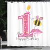 Ambesonne 1st Birthday Shower Curtain, Cartoon Style Image with The Bees Party Cake and The Candle Print, Cloth Fabric Bathroom Decor Set with Hooks, 69" W x 70" L, Pink Black and Yellow view 3
