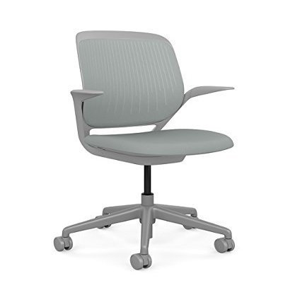 Steelcase Cobi Office Chair: Arms with Soft Arm Caps, Platinum Frame, and Nickel Fabric with Standard Carpet Casters