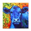 Wrapped Canvas Wall Art - Marion Rose 'Blue Cow' Wall Art for Living Room, Bedroom, or Office Dcor - 14x14 view 2