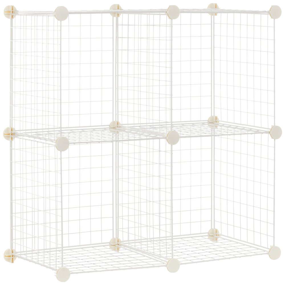 Amazon Basics 4 Cube Wire Grid Storage Organizer, Closet Organizer and Shelves, Stackable, Space-Saving, Easy to Assemble, 14"x14"x14", White