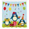Ambesonne Birthday Shower Curtain, Cartoon Style Penguin Party with Flags Cakes and Gift Box Theme Print, Cloth Fabric Bathroom Decor Set with Hooks, 69" W x 70" L, Fern Green Pale Blue view 2