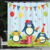 Ambesonne Birthday Shower Curtain, Cartoon Style Penguin Party with Flags Cakes and Gift Box Theme Print, Cloth Fabric Bathroom Decor Set with Hooks, 69" W x 70" L, Fern Green Pale Blue view 3