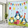 Ambesonne Birthday Shower Curtain, Cartoon Style Penguin Party with Flags Cakes and Gift Box Theme Print, Cloth Fabric Bathroom Decor Set with Hooks, 69" W x 70" L, Fern Green Pale Blue view 4