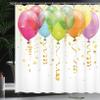 Ambesonne Birthday Shower Curtain, 3D Style Flying Balloons with Curled Ribbons Rain Entertainment Print, Cloth Fabric Bathroom Decor Set with Hooks, 69" W x 75" L, Magenta Green view 3