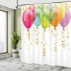 Ambesonne Birthday Shower Curtain, 3D Style Flying Balloons with Curled Ribbons Rain Entertainment Print, Cloth Fabric Bathroom Decor Set with Hooks, 69" W x 75" L, Magenta Green view 4