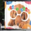 Ambesonne Birthday Party Shower Curtain, Celebration Puppy Dog Golden Glasses Balloons Present Themed Art, Cloth Fabric Bathroom Decor Set with Hooks, 69" W x 75" L, Multicolor view 3