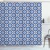 Ambesonne Indigo Shower Curtain, Oriental Moroccan Tiles Like Image Floral Details, Cloth Fabric Bathroom Decor Set with Hooks, 69" W x 70" L, Turquoise Dark Blue view 1