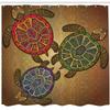 Ambesonne Turtle Shower Curtain, 3 Ocean Turtles Ethic Style Animals Geometric Vibrant Ocean Theme Art Print, Cloth Fabric Bathroom Decor Set with Hooks, 69" W x 84" L, Green and Brown view 2