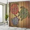 Ambesonne Turtle Shower Curtain, 3 Ocean Turtles Ethic Style Animals Geometric Vibrant Ocean Theme Art Print, Cloth Fabric Bathroom Decor Set with Hooks, 69" W x 84" L, Green and Brown view 3