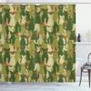 Ambesonne Camo Shower Curtain, Kitten Silhouette Protective Cat Theme in Jungle Colors Animal Silhouettes, Cloth Fabric Bathroom Decor Set with Hooks, 69" W x 84" L, Green Dark Green Cream view 1
