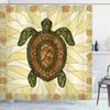 Ambesonne Turtle Shower Curtain, Turtle Zentangle on Yellow Background Spiral Forms Bohemian Art, Cloth Fabric Bathroom Decor Set with Hooks, 69" W x 84" L, Yellow Green Brown view 1
