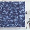 Ambesonne Camo Shower Curtain, Retro Composition of Grunge Camouflage Pattern Print in Modern Blue Tones, Cloth Fabric Bathroom Decor Set with Hooks, 69" W x 84" L, Pale Blue and Dark Blue view 1