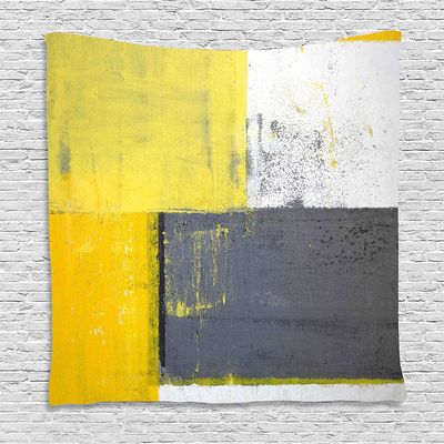Ambesonne Grey and Yellow Tapestry, Street Art Modern Grunge Abstract Design Squares, Wall Hanging for Bedroom Living Room Dorm Decor, 60" X 80", Charcoal Grey Yellow