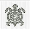Ambesonne Turtle Shower Curtain, Maori Tattoo Style of Sea Animal Tribal Spiral Form Tropical, Cloth Fabric Bathroom Decor Set with Hooks, 69" W x 75" L, Black and White view 2