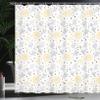 Ambesonne Grey and Yellow Shower Curtain, Grunge Sketchy Romantic Roses Leaves Cotton Flowers with Dots Image, Cloth Fabric Bathroom Decor Set with Hooks, 69" W x 70" L, Yellow Grey White view 3