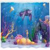 Ambesonne Turtle Shower Curtain, Underwater World Style Illustration Funny Fish Jellyfish Sea Horse, Cloth Fabric Bathroom Decor Set with Hooks, 69" W x 84" L, Purple Orange Aqua view 2