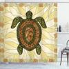 Ambesonne Turtle Shower Curtain, Turtle Zentangle on Yellow Background Spiral Forms Bohemian Art, Cloth Fabric Bathroom Decor Set with Hooks, 69" W x 75" L, Yellow Green Brown view 1