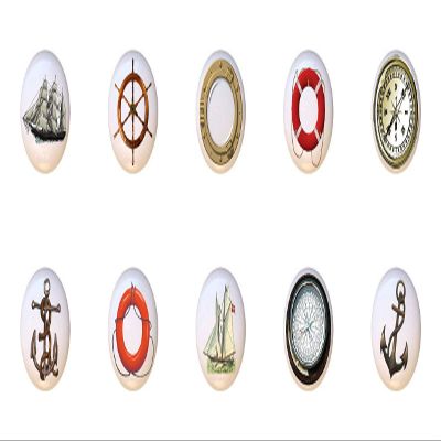 SET OF 10 KNOBS - Anchor Compass Life Preserver Porthole Ship Wheel Helm - Nautical - DECORATIVE Glossy CERAMIC Cupboard Cabinet PULLS Dresser Drawer KNOBS